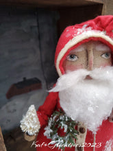 Load image into Gallery viewer, Primitive Santa  in a Antique Wooden Box