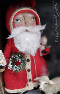 Primitive Santa  in a Antique Wooden Box