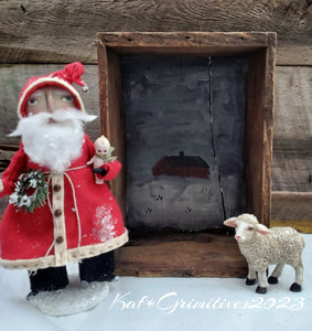 Primitive Santa  in a Antique Wooden Box